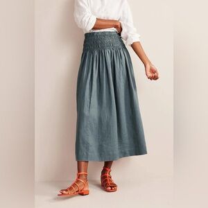 Boden Shirred Waist Linen Midi Skirt - Deep Sea